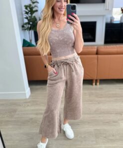 Acid Wash Wide Leg Sweatpants in Mocha Ave Shops