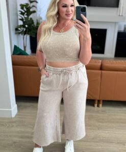 Acid Wash Wide Leg Sweatpants in Ash Mocha - Fashion Are Us, LLC